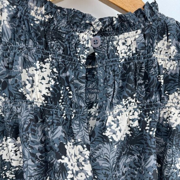 Joie Baltic Print Silky Sleeveless Keyhole Back Floral Top Smocked - Picture 6 of 8